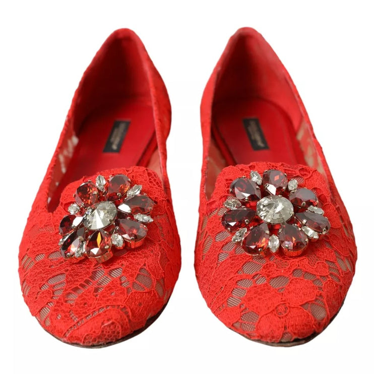 Chaussures de mocassins de ballet en cristal rouge