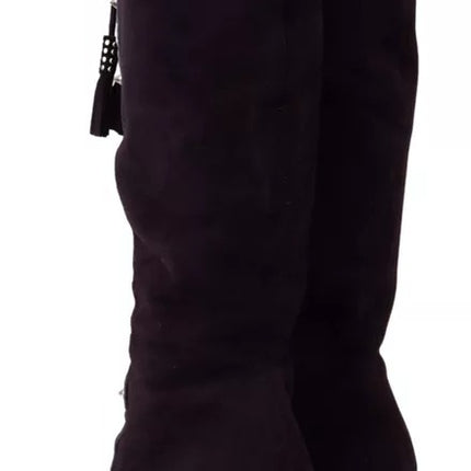 Chaussures de bottes hautes en cuir en cuir en cuir violet parsemées