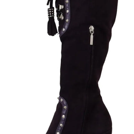 Chaussures de bottes hautes en cuir en cuir en cuir violet parsemées