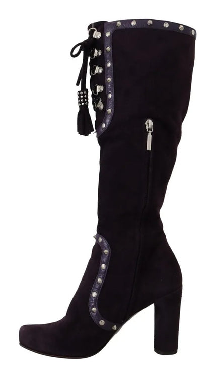 Chaussures de bottes hautes en cuir en cuir en cuir violet parsemées