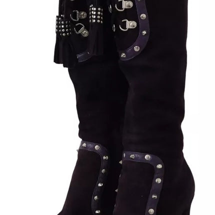 Chaussures de bottes hautes en cuir en cuir en cuir violet parsemées