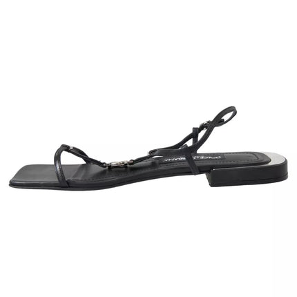 Black Leather DG Logo Flats Sandals Shoes