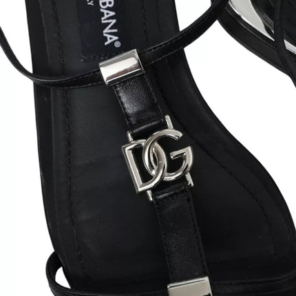 Black Leather DG Logo Flats Sandals Shoes