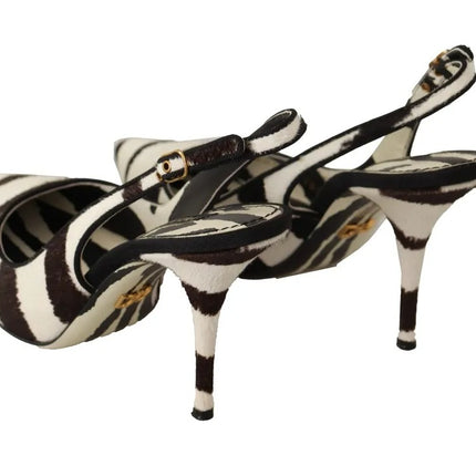 Tacchi in pelle zebra bianca nera scarpe slingback