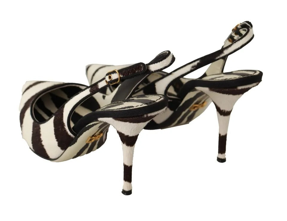 Tacchi in pelle zebra bianca nera scarpe slingback