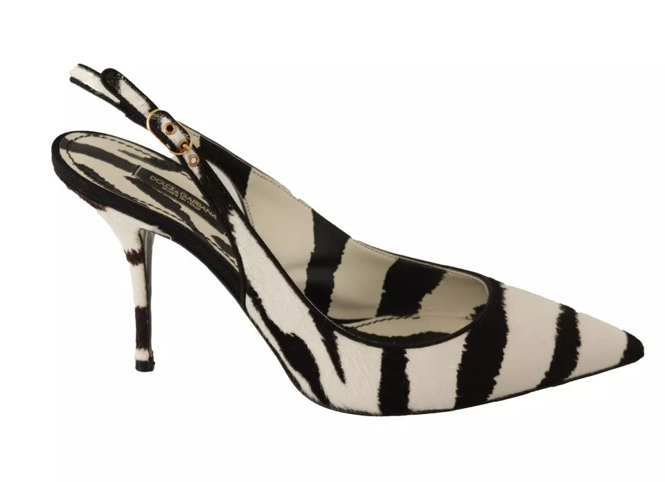 Tacchi in pelle zebra bianca nera scarpe slingback