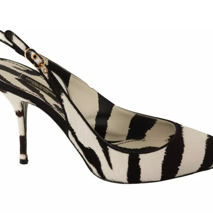 Tacchi in pelle zebra bianca nera scarpe slingback