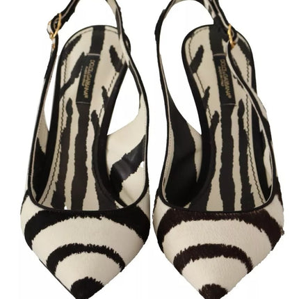 Tacchi in pelle zebra bianca nera scarpe slingback