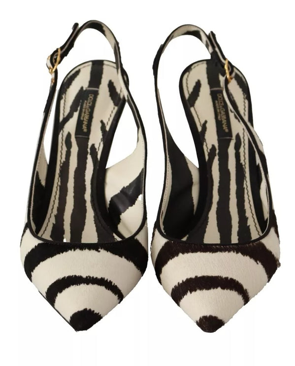 Tacchi in pelle zebra bianca nera scarpe slingback