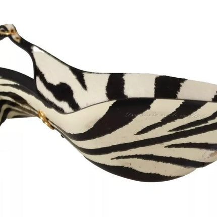 Tacchi in pelle zebra bianca nera scarpe slingback