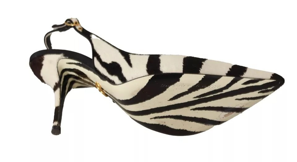 Tacchi in pelle zebra bianca nera scarpe slingback