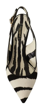 Tacchi in pelle zebra bianca nera scarpe slingback