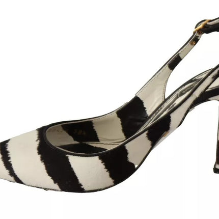 Tacchi in pelle zebra bianca nera scarpe slingback