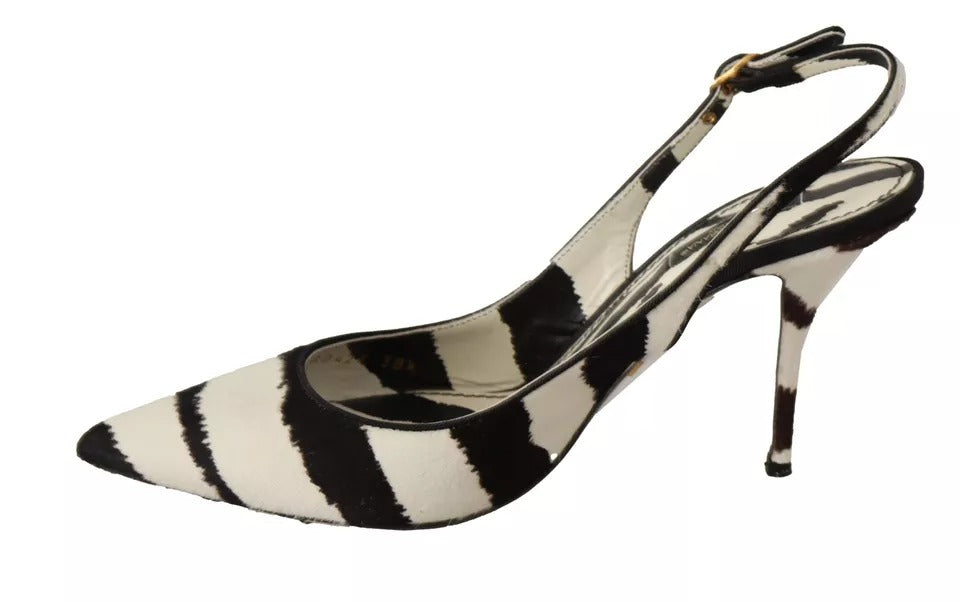 Tacchi in pelle zebra bianca nera scarpe slingback