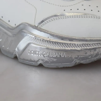 Scarpe da ginnastica in pelle d'argento bianco