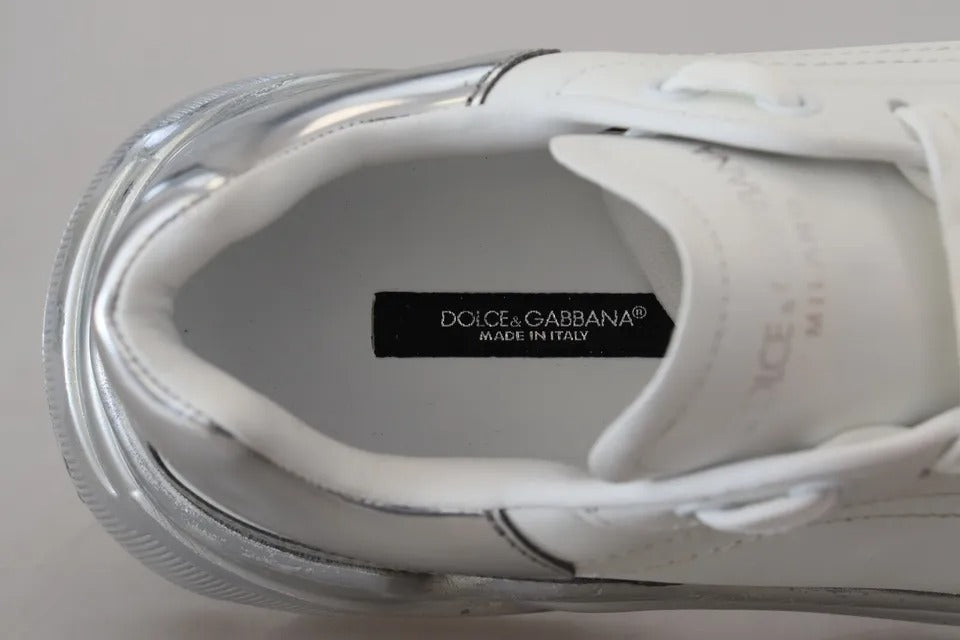 Scarpe da ginnastica in pelle d'argento bianco