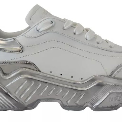 Scarpe da ginnastica in pelle d'argento bianco