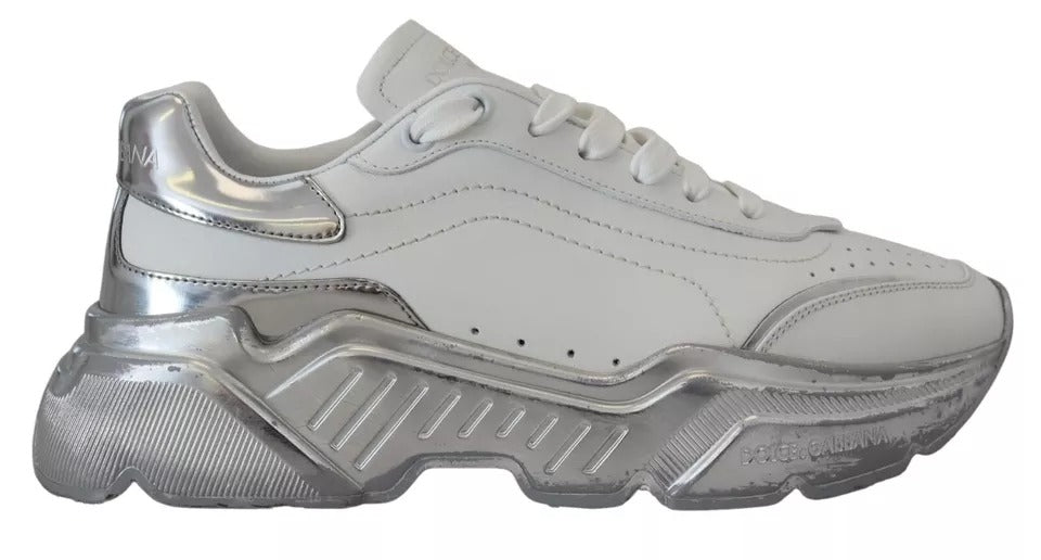 Scarpe da ginnastica in pelle d'argento bianco