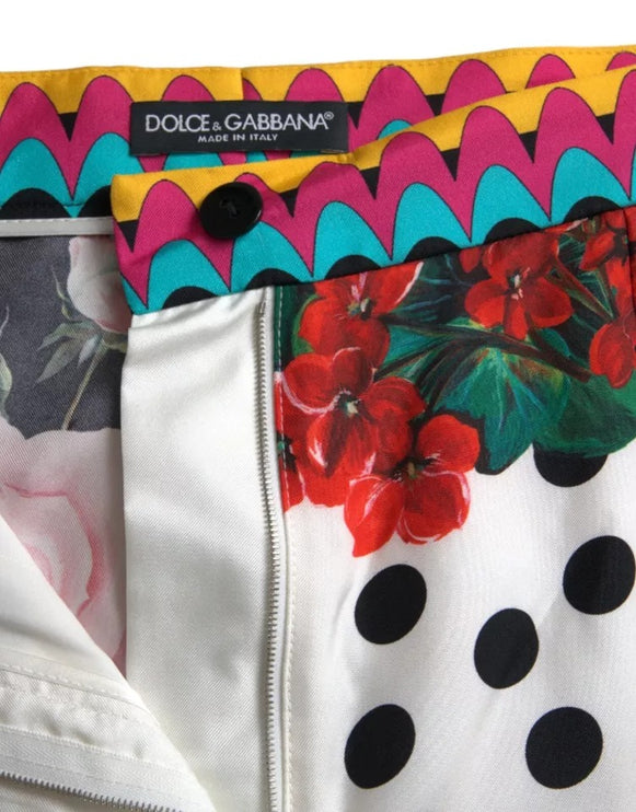 Pantaloni caldi a pois floreale multicolore