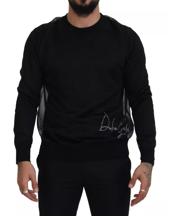 Polyester Black Crewneck Men Pullover Pull