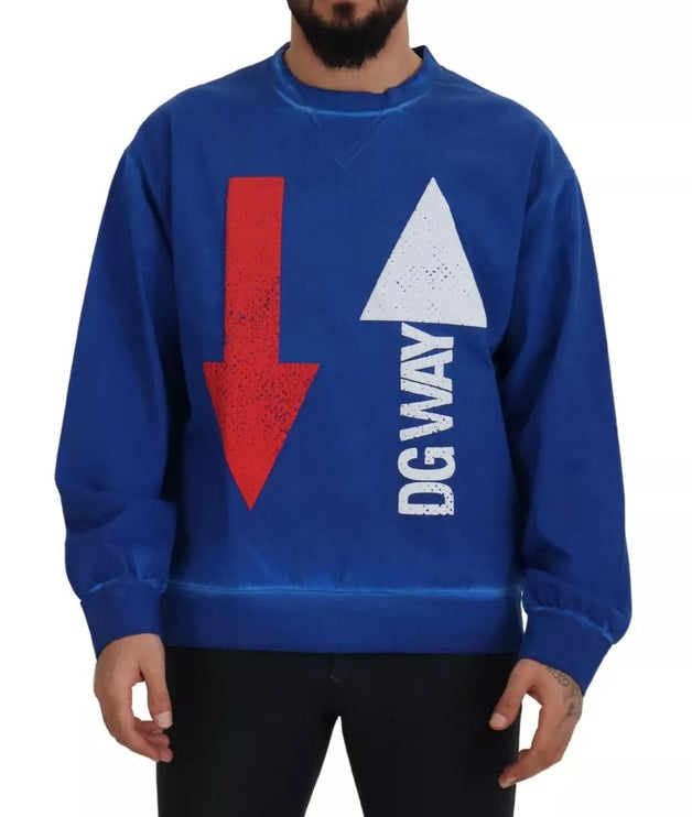 Blue Dgway Cotton Crewneck Pullaver Pullor