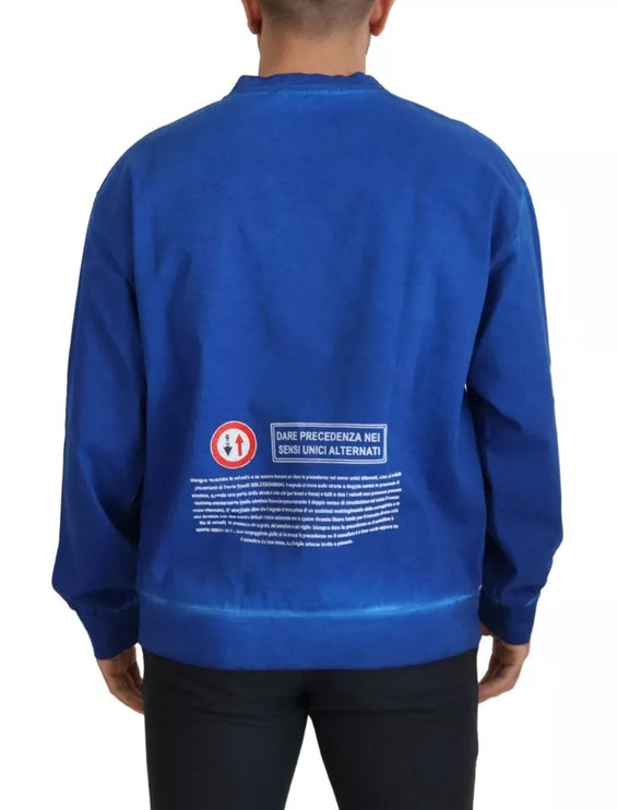 Blue Dgway Cotton Crewneck Pullaver Pullor