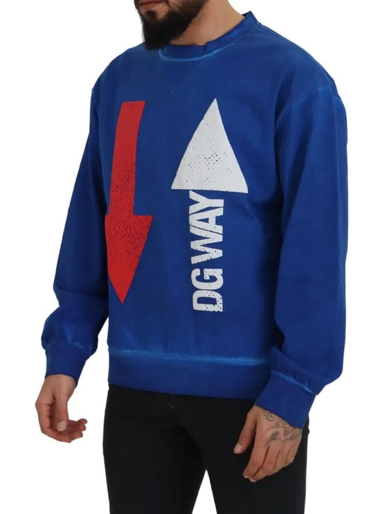 Blue Dgway Cotton Crewneck Pullaver Pullor