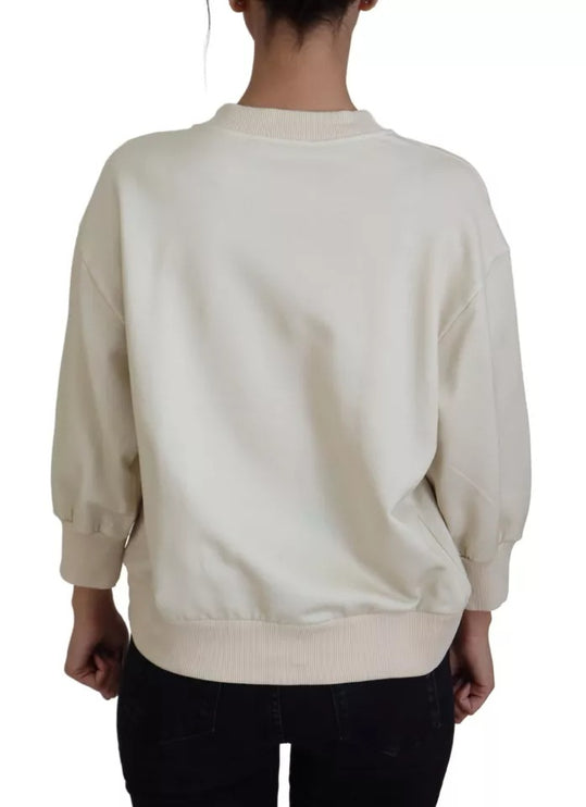 Maglione di cotone pullover stampato nella giungla beige