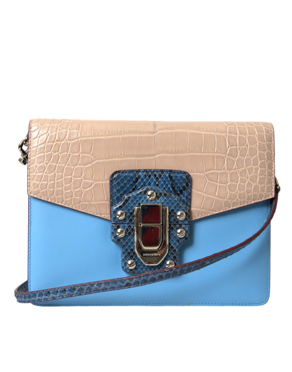 Blue beige en cuir exotique Lucia Crossbody Purse Sac