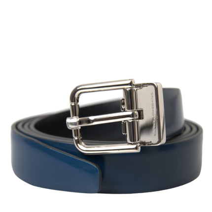 Blue Calf Leather Silver Metal Buckle Belt Men