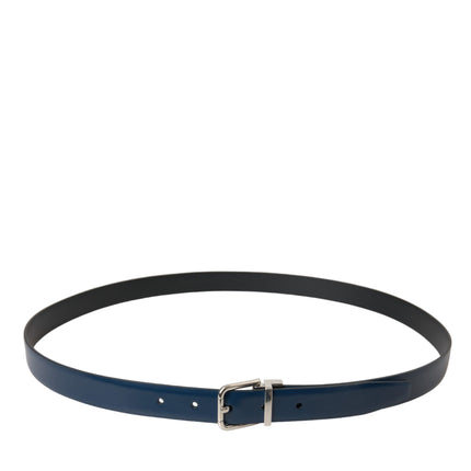 Blue Calf Leather Silver Metal Buckle Belt Men