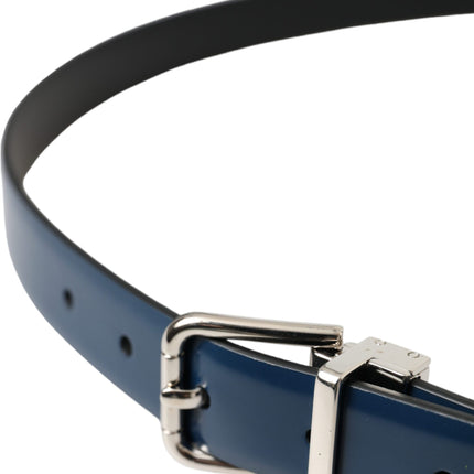 Blue Calf Leather Silver Metal Buckle Belt Men