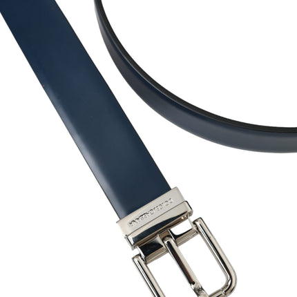 Blue Calf Leather Silver Metal Buckle Belt Men