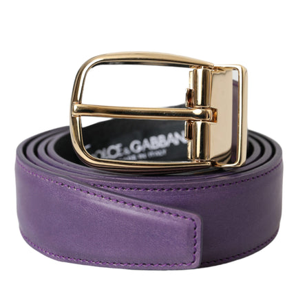 Purple Leather Gold Metal Buckle Belt Men