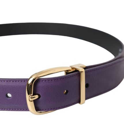 Purple Leather Gold Metal Buckle Belt Men