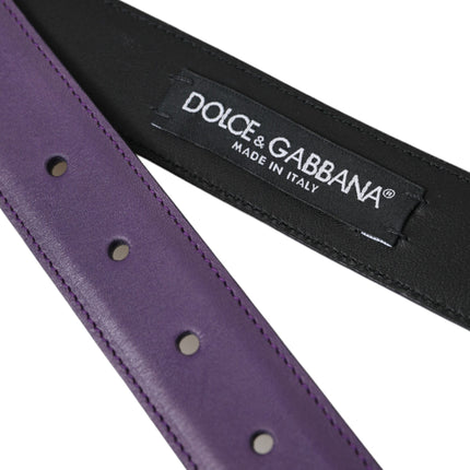 Purple Leather Gold Metal Buckle Belt Men