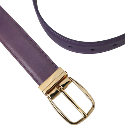 Purple Leather Gold Metal Buckle Belt Men