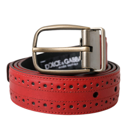 Red Perforated Leather Metal Buckle Belt Men