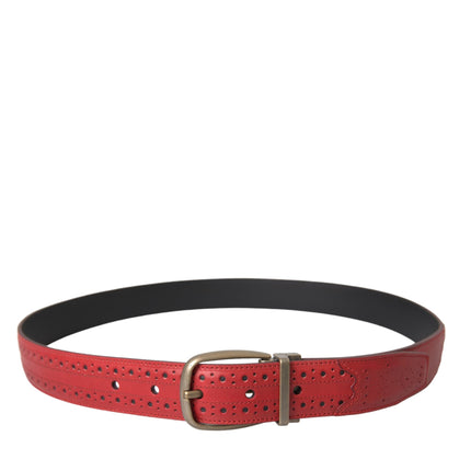 Red Perforated Leather Metal Buckle Belt Men