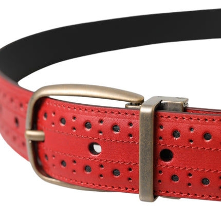 Red Perforated Leather Metal Buckle Belt Men