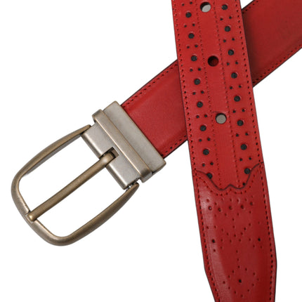 Red Perforated Leather Metal Buckle Belt Men