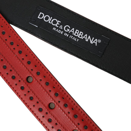 Red Perforated Leather Metal Buckle Belt Men