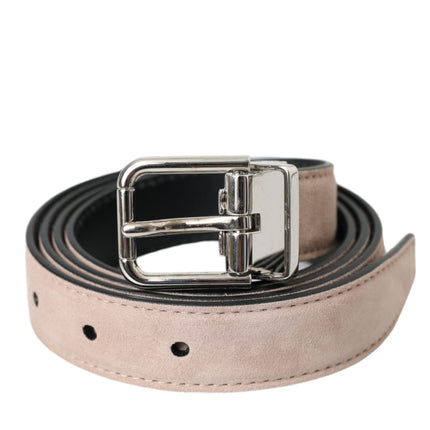 Beige Suede Leather Silver Buckle Belt Men