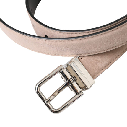 Beige Suede Leather Silver Buckle Belt Men