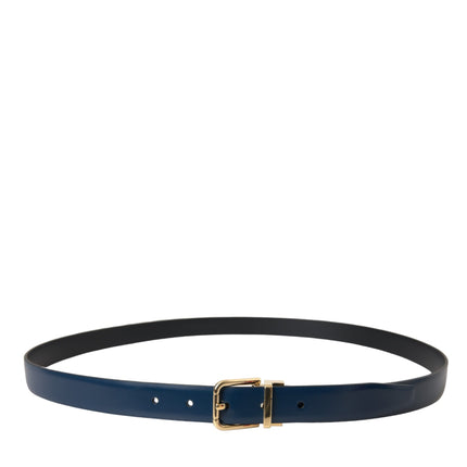 Blue Calf Leather Gold Metal Buckle Belt Men