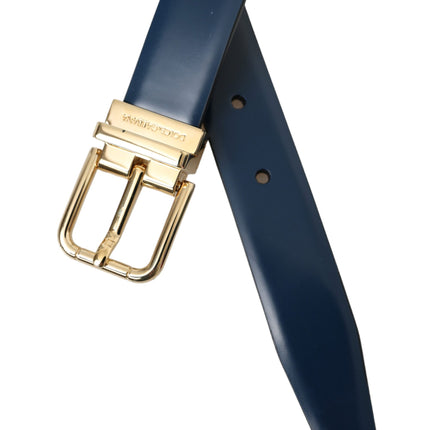 Blue Calf Leather Gold Metal Buckle Belt Men