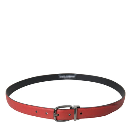 Red Leather Silver Metal Buckle Belt Men