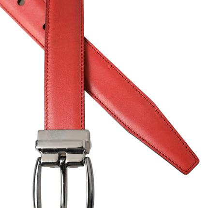 Red Leather Silver Metal Buckle Belt Men