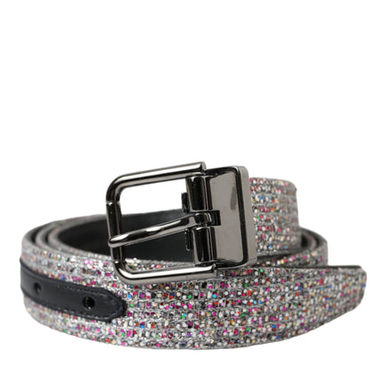 Multicolor Embellished Silver Metal Buckle Belt