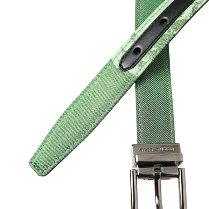 Green Leather Jacquard Silver Metal Buckle Belt